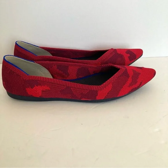 Rothy’s Red Camo Knit Point Toe Slip On Ballet Flat Shoes Size 8 - Picture 4 of 12